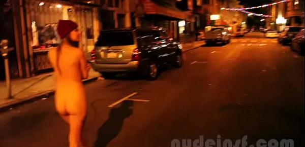  Nude in San Francisco Short clip of girl walking streets naked late at night